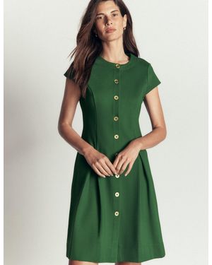 Boden Short Pleated Button Dress - Green