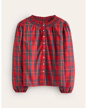 Boden Mae Cotton Smocked Blouse - Red