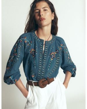 Boden Raglan Embroidered Top - Blue