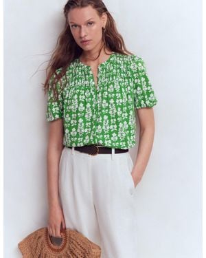 Boden Mya Short Sleeve Smocked Shirt - Green