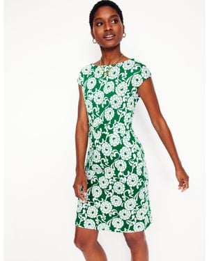 Boden Florrie Jersey Dress Rich Emerald, Blossom Swirl - Blue