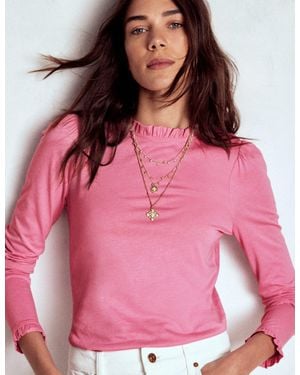 Boden Supersoft Frill Detail Top - Pink