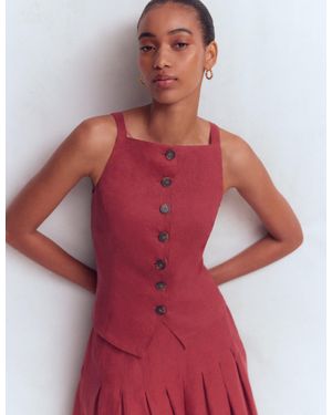Boden Square Neck Linen Waistcoat - Red