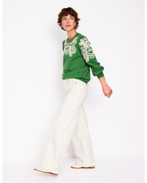 Boden Puff Sleeve Cutwork Sweatshirt - Green
