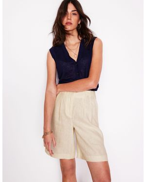 Boden Pleat Linen Wide Leg Shorts - White