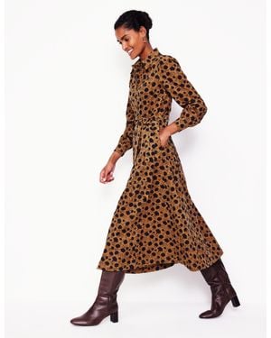 Boden Aubrey Cord Midi Shirt Dress Rubber, Silhouette Sprig - Brown