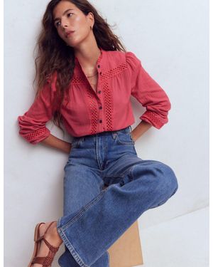 Boden Trim Detail Double Cloth Top - Red