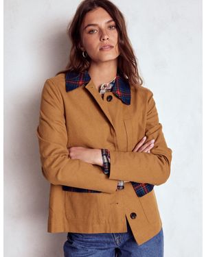 Boden Canvas Barn Jacket-Hazelnut, Check - Brown
