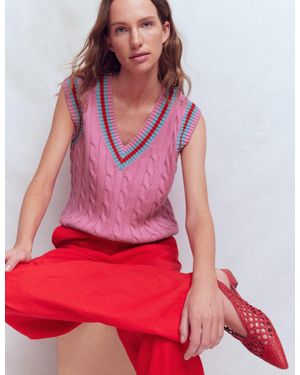 Boden Maeve Cable V Neck Tank - Red