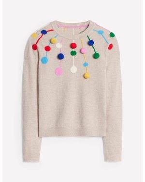 Boden Pom Pom Jumper Natural - White