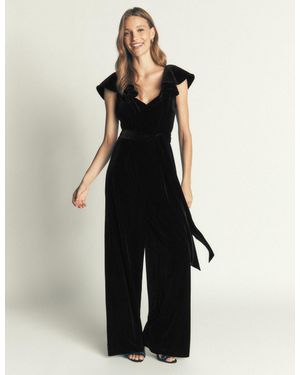 Boden Ruffle Velvet Jumpsuit - Black