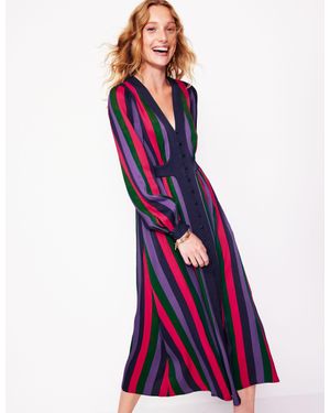 Boden Colourblock V Neck Midi Dress - Red