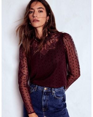 Boden Tulle Yoke Embroidered Top