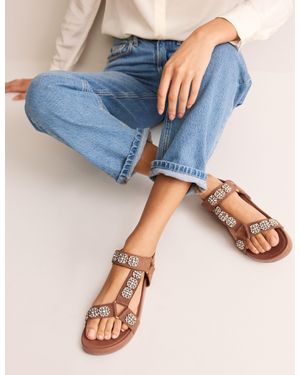 Boden Embellished Leather Sandals - Brown