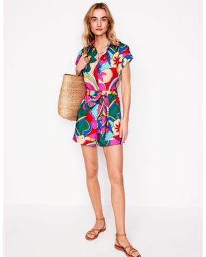 Boden Casual Cotton Playsuit-Multi, Blossomy Pop - Red