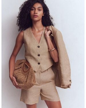 Boden V-Neck Linen Waistcoat - Brown