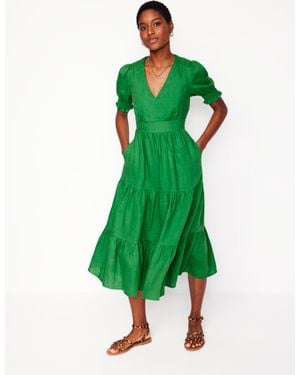 Boden Anna Linen Tiered Midi Dress - Green