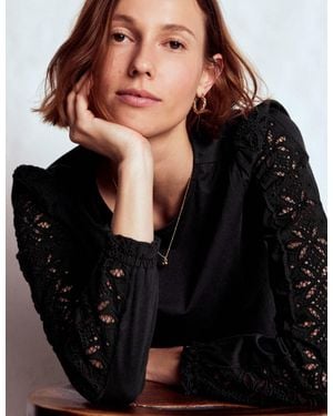 Boden Scarlett Broderie Trim Top - Black