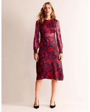 Boden Pipe Detail Midi Dress - Red