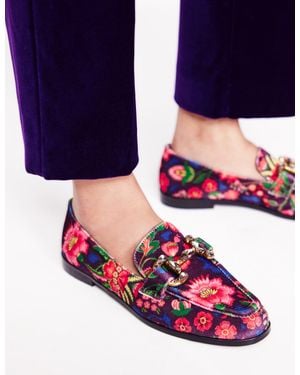 Boden Iris Jewelled Snaffle Loafersprinted Velvet - Blue