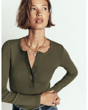 Boden Ribbed Long Sleeve Henley Top - Green