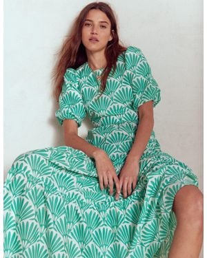 Boden Tiered Poplin Maxi Dress-Formica, Bloom Mosaic - Green