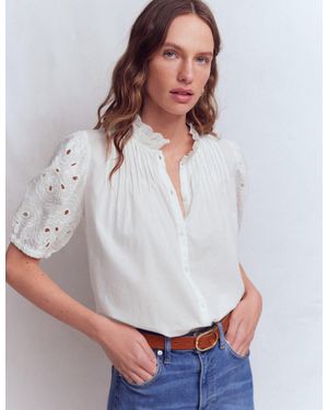Boden Cutwork Puff Sleeve Top - White