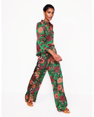 Boden Wide Leg Pull-On Trousers-Rich Emerald, Ornate Bud - Green