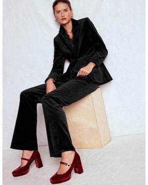 Boden Fitted Velvet Flare Trousers - Black
