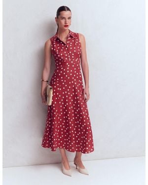 Boden Erma Drop Waist Linen Dress - Red