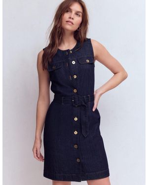 Boden Short Button Denim Dress - Blue