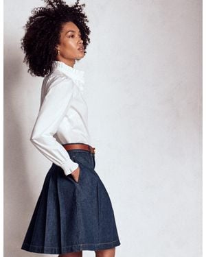 Boden Pleated Denim Skirt - Blue