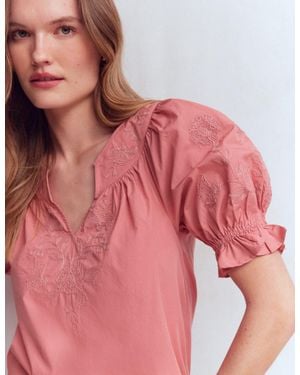 Boden Cotton Embroidered Yoke Top - Pink