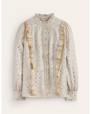 Boden Isla Frill Detail Blouse - Natural