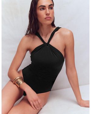 Boden Pleated Strap Cross Swimsuit - Black