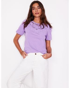 Boden Cutwork Puff Sleeve T-Shirt - Purple