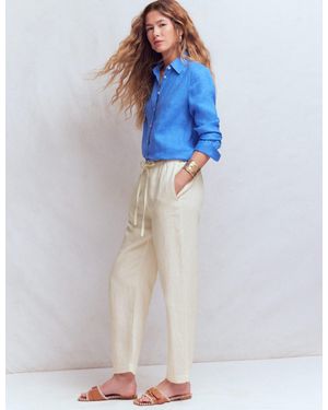 Boden Islington Linen Crop Trousers - Blue