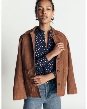 Boden Isla Funnel Neck Button Blouse - Brown