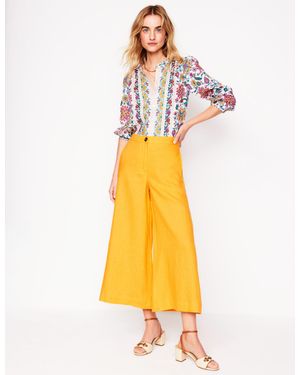 Boden Wide Crop Linen Trousers - Yellow