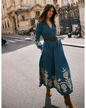 Boden Smocked Cord Midi Dress - Blue