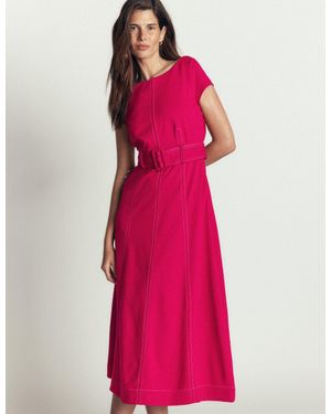 Boden Topstitch Ponte Midi Dress - Pink