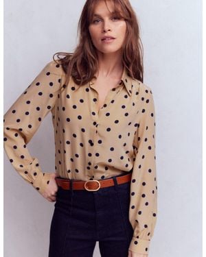 Boden Sara Silk Shirt-Sand, Painted Dot Spaced - Brown