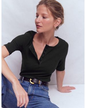 Boden Short Sleeve Rib Henley Top - Black