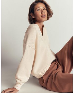 Boden Lucy Cotton V-Neck Jumper - Brown