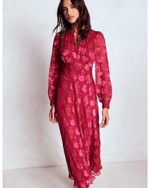 Boden Cassie Devore Midi Tea Dress- Peony, Dainty Medley - Red