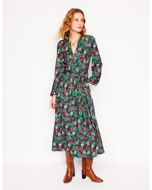 Boden Maeve Trim Jersey Midi Dress-Rich Emerald, Blossom Scatter - Green