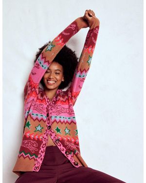 Boden Quinn Boyfriend Cardigan Camel, Cheetahs - White
