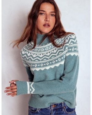 Boden Marion Merino High Neck Jumper-Linen, Pinotage Colour Block - Blue