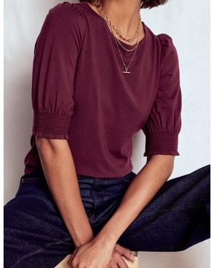 Boden Short Sleeve Smocked Cuff Top - Purple