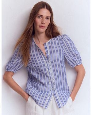 Boden Leah Short Sleeve Linen Top - Blue